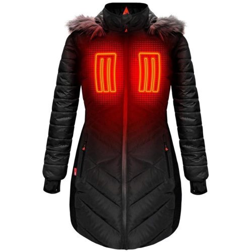 Open Box ActionHeat 5V Heated Long Puffer Jacket W/ Hood - Women's - Front