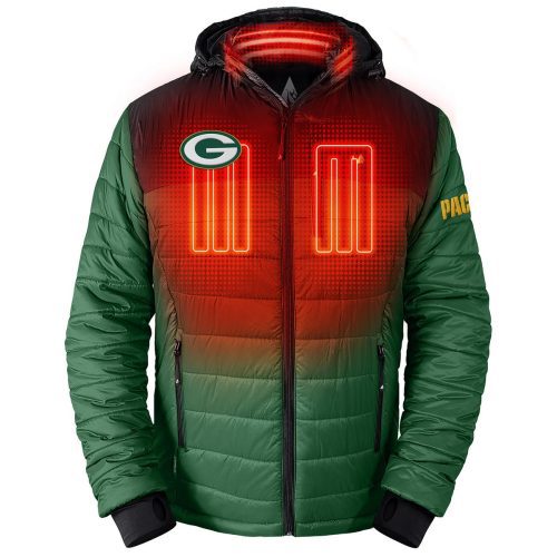 ActionHeat Green Bay Packers 5V Men's Colorblock Puffer Battery Heated Jacket - Front