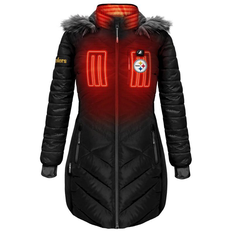 ActionHeat Pittsburgh Steelers 5V Women's Long Puffer Battery Heated Jacket - Front