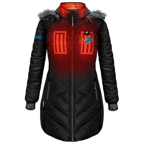 ActionHeat Detroit Lions 5V Women's Long Puffer Battery Heated Jacket - Front