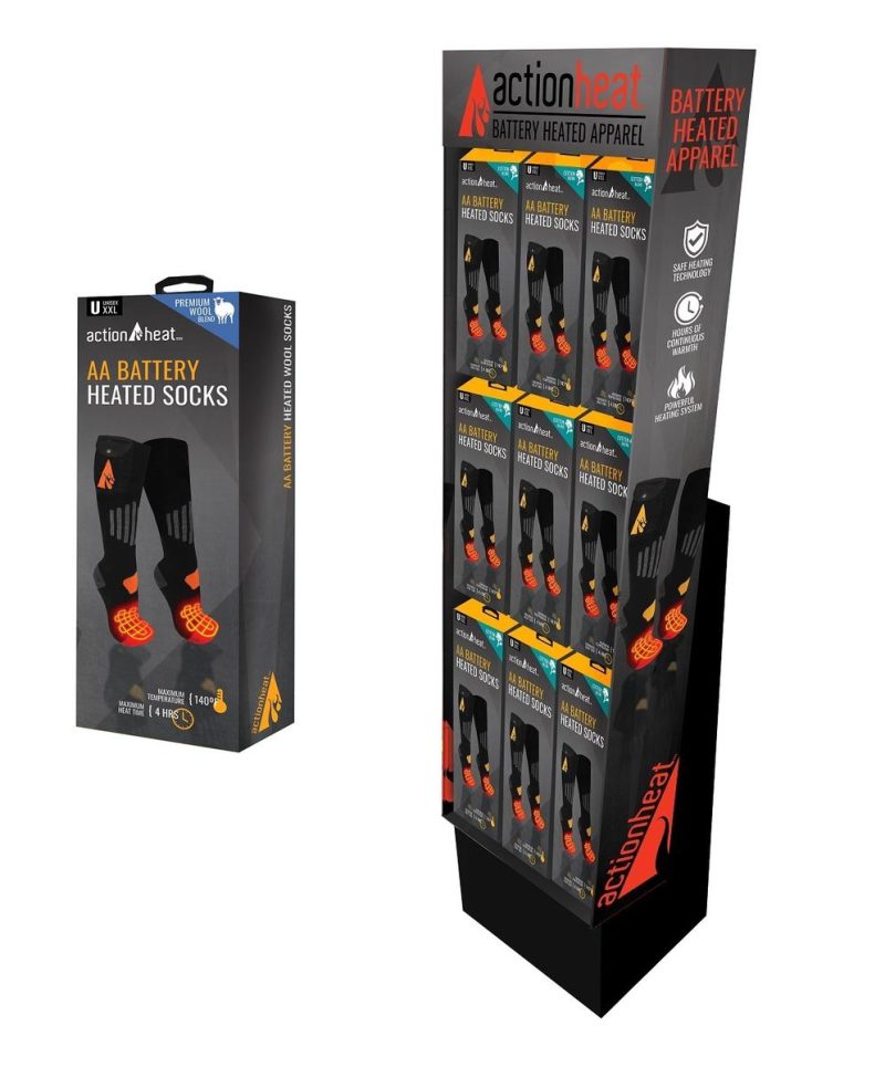 ActionHeat AA Wool Socks 18-piece display - Front