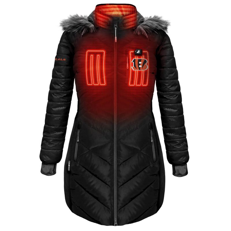 ActionHeat Cincinnati Bengals 5V Women's Long Puffer Battery Heated Jacket - Front